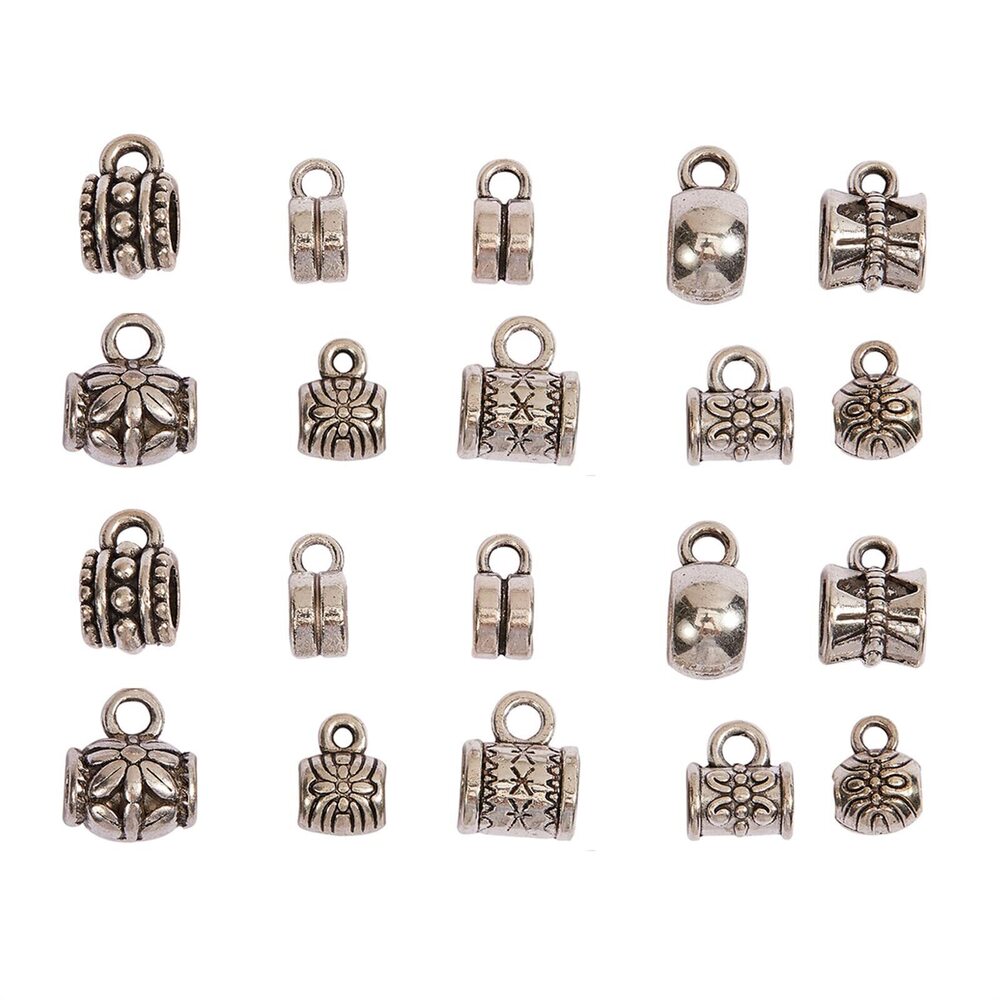 7060 100Pcs 10 Styles Tibetan Style Alloy Hanger Links Column Dangle Bail